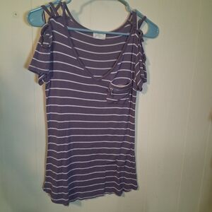Glitz Purple and White Striped Short Sleeve Top